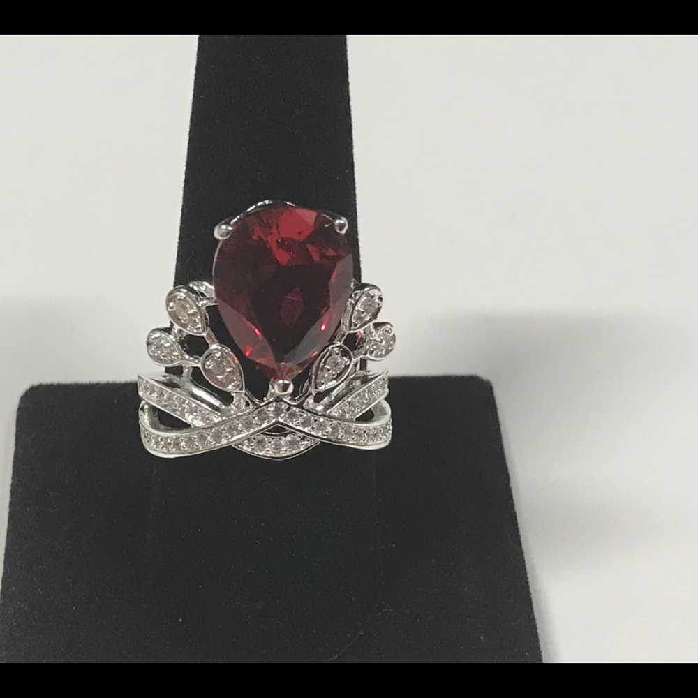 925 Silver Ruby & CZirconia Ring 10